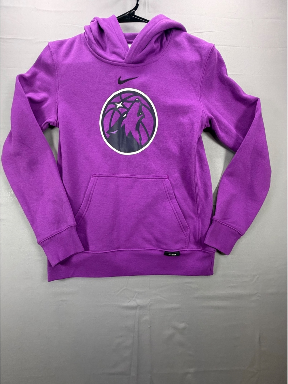 Nike NBA City Edition Purple Hoodie with Timberwolves Logo, Youth Medium